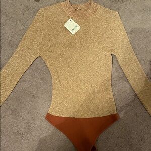 Free People Tan and Brown Bodysuit